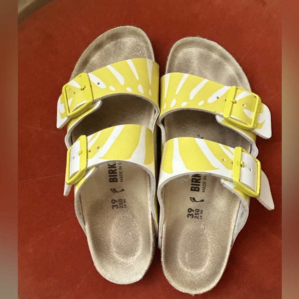 Birkenstock Arizona Birko-flor monstera plant print white/lime 39